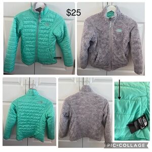 The North Face Girls Mossbud Reversible Jacket Teal and Gray
